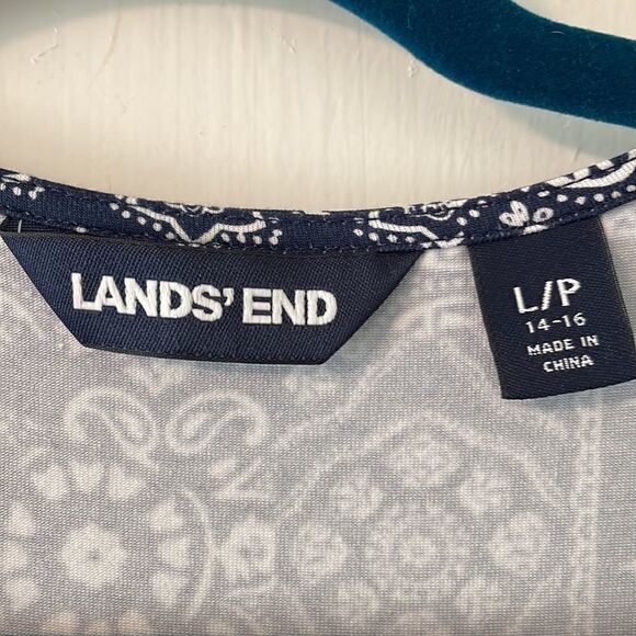 Lands’ End print sleeveless dress with side twist in soft cotton blend size L/P - Picture 7 of 9